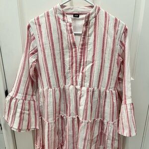 H&M White Tunic with Red Vertical Stripes